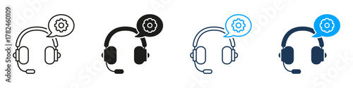 Headset With Target Customer Support Line and Solid Icon Set. Communication Service Help Desk Symbol Collection. Isolated Vector Illustration