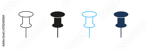 Push Pin Line And Solid Icon Set. Office And Organization Tool Symbol Collection. Stationery, Bulletin Board, And Reminder Representation. Isolated Vector Illustration