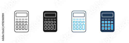 Calculator Line And Solid Icon Set. Mathematical Calculation And Financial Analysis Symbol Collection. Accounting And Budgeting Tools. Isolated Vector Illustration