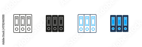 Three Ring Binders Line And Solid Icon Set. Office Organization, Document Management, And Filing System Symbol Collection. Efficient Record Keeping. Isolated Vector Illustration