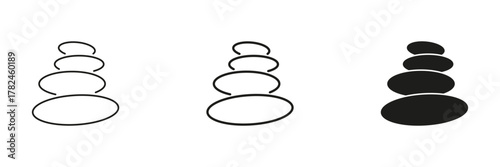 Stacked Stones In Line, Outline, And Glyph Icon Set. Balance, Meditation, And Zen Symbol Collection. Representing Tranquility And Harmony. Isolated Vector Illustration