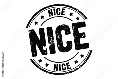 Distressed circular stamp with the word nice repeated