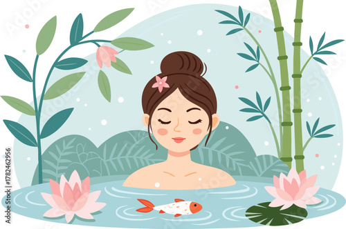 Beauty salon and spa doodle set. Skin care and natural treatment, natural cosmetics concept, time for yourself. Spa with aroma oil, nail file, sleep mask and other care items.	