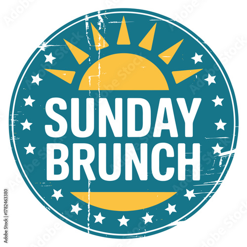 Retro style sunday brunch emblem with sun and stars