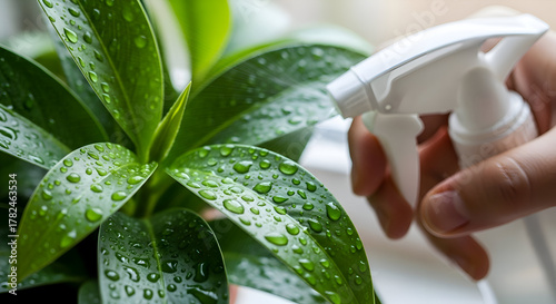 Water Droplets on Green Leaves, Misting Plant