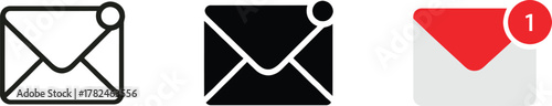 Email notification icon set with unread messages and message symbol