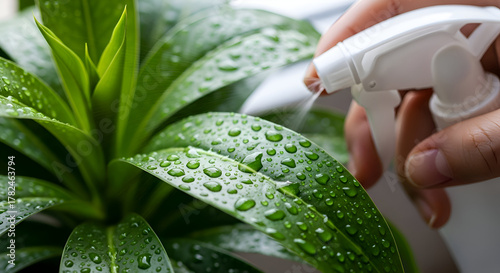 Water Droplets on Green Leaves, Misting Plant
