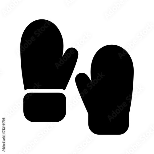 Pair of black simple mittens icon for winter season. Vector