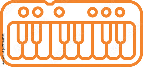 The orange outline of a toy keyboard is depicted against a white background.