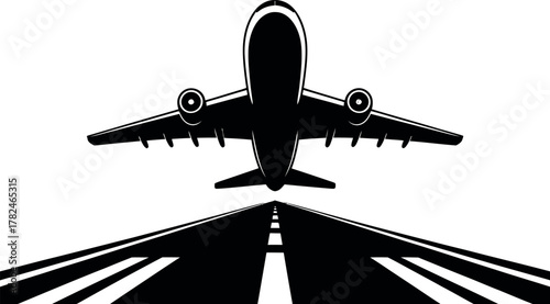 Silhouette of a commercial airplane taking off from a runway, symbolizing travel and departure.