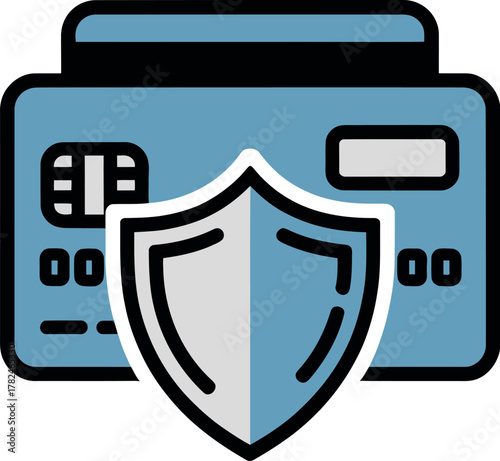 A credit card is protected by a shield, symbolizing financial security and protection.