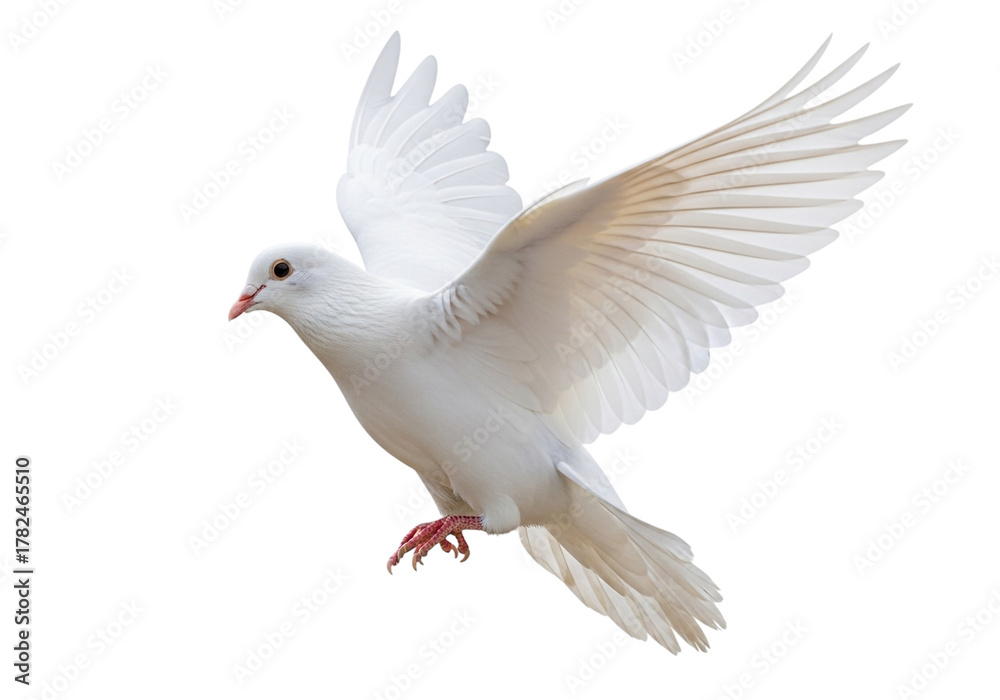 Obraz premium A white dove in flight, isolated on a transparent background, symbolizing peace, hope, and freedom