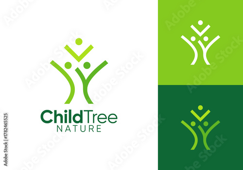 abstract tree with people logo design. care for the environment symbol icon concept