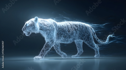 Digital tiger walking representing artificial intelligence and quantum computing