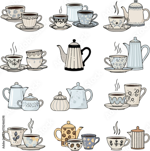  kinds of deferent coffee set vector art with white background