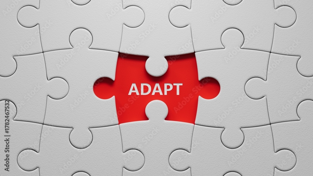 Fototapeta premium Adapt symbol. The concept word 'adapt' on puzzle pieces with missing pieces. Business, adaptation and adapt concept.Business Concept.3D rendering.