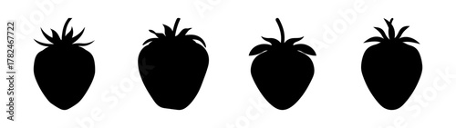 Four black silhouette strawberries