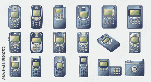 Collection of Vintage Mobile Phones - A Nostalgic Look at Early Cell Technology.