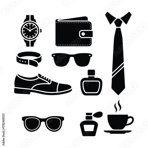 Retro hipster fashion accessory vector icons set illustration