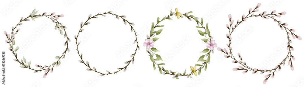 Fototapeta premium Watercolor floral wreath collection for Easter design
