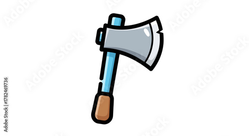Cartoonish Axe Illustration Featuring a Light Blue Handle and a Gray Blade Design