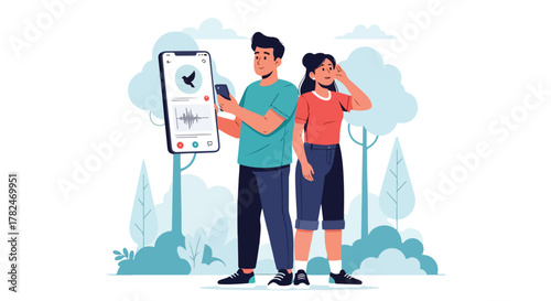 Couple in park uses phone app