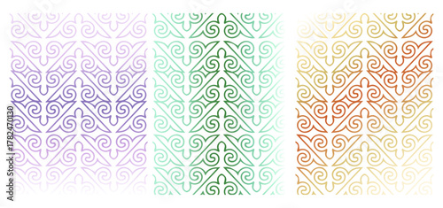 Set of kazakh patterns backgrounds. Transparent vector illustration. For design, wallpaper, card, banner, flyer. Ethnic ornament, national ornament. Decorative art of nomads.