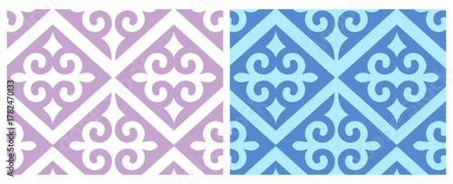 Set of kazakh patterns backgrounds. Vector illustration. For design, wallpaper, card, banner, flyer. Ethnic ornament, national decorative art of nomads.