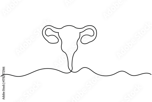 Minimalist uterus line drawing illustration on white background