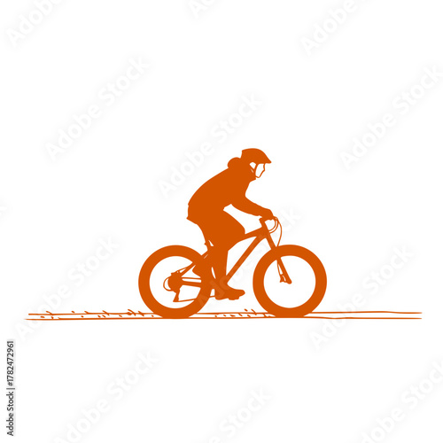 Mountain biker riding on trail in silhouette style  