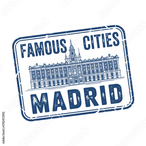 Vintage stamp featuring madrid and famous cities