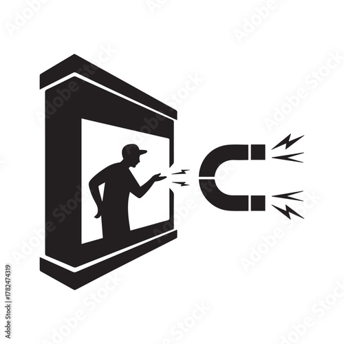 Man reaching out from window to magnet