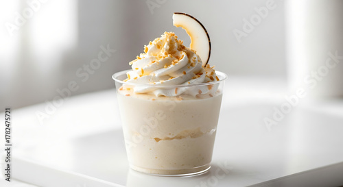Coconut mousse with whipped cream.