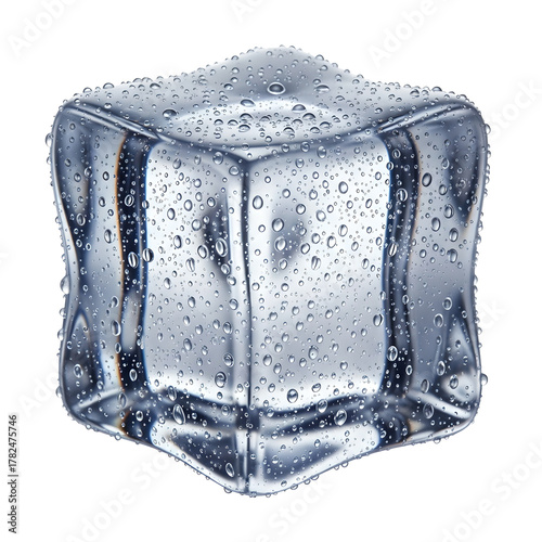 Clear Ice Cube Water Droplets Isolated On Transparent Background