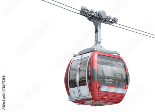 Red Alpine Cable Car Cabin Isolated on White