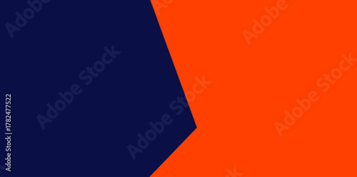 Asymmetrical Hexagonal Division Orange and Navy Blue Illustration Vector Background. Bold, angular abstract background with an asymmetrical, multi-point shape dividing the bright orange and navy blue.