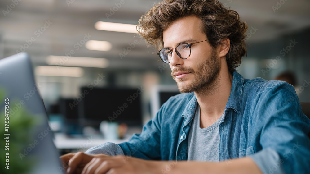 Fototapeta premium Developer coding scripts in a bright office, tech innovation in cybersecurity, coding culture in focused work, software solutions in script analysis, secure programming , World Cod