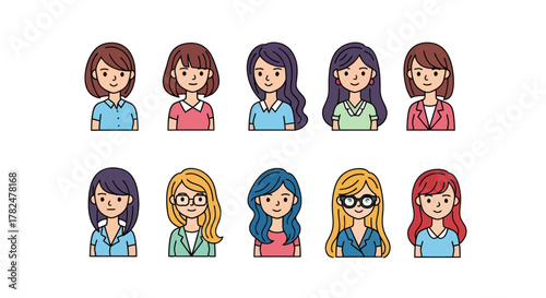 Diverse professional women avatars showcasing different hairstyles and attire options for user