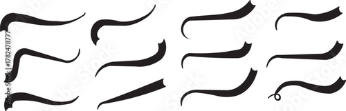 Swoosh and swash tails line and flat collection. Swooshes text tail for baseball design.. Sport logo typography elements. Vector illustration.