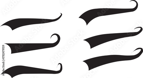 Swoosh and swash tails line and flat collection. Swooshes text tail for baseball design.. Sport logo typography elements. Vector illustration.