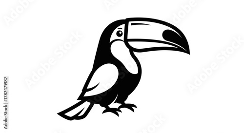 Stylized Toucan Illustration with Bold Black and White Design.