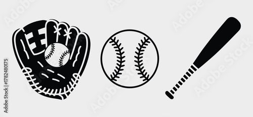 Baseball equipment glove ball and bat sports illustration set