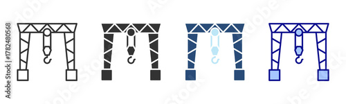 Gantry Crane Icon Set. Designed In Multi Style