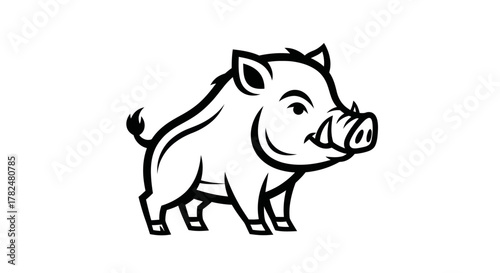 Stylized Wild Boar Illustration with Bold Outline and Detailed Tusks.