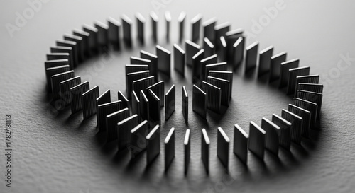Interlocking rings of dominoes: conceptualizing partnership, connection, and system integrity
A striking, low-key, black and white photograph featuring two perfectly formed, interlocking circular