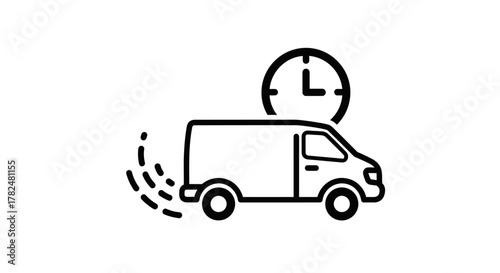 An illustration of a delivery van with a clock indicating speed and time.