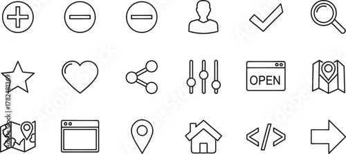Collection of outlined web interface icons user experience symbols