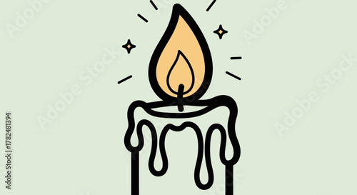 A simple, stylized illustration of a lit candle with dripping wax and radiating light.