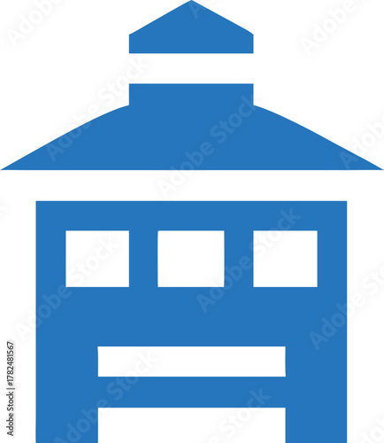 Fire station silhouette vector with double garage door and tower