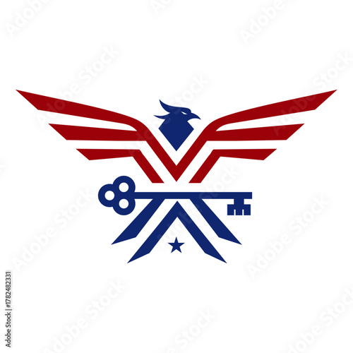 Patriotic Eagle with Key and Star Logo Design.